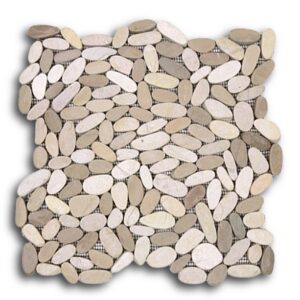 Galet naturel sur filet 30x30 cm BLANC ET BEIGE scié