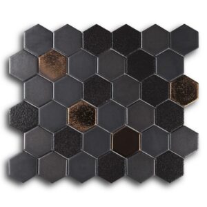 Mosaïque HEXA CERAMIQUE MIx 5,4x4,7 cm GR FONCE BRONZE 29,4x25,5 cm