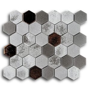 Mosaïque héxagones 5,4x4,7 cm CERAMIQUE MIx GRIS BRONZE 29,4x25,5 cm