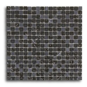 Mosaïque de marbre travertin 1.5x1.5 cm NOIR + VERRE NOIR BRILLANT 30x30
