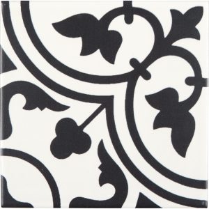 Carrelage imitant carreau ciment 20x20 cm décor CLASSIQUE VOLUTE BLANC/ANTHRACITE
