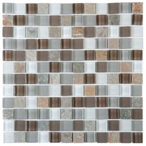 Mosaïque de verre 2.3x2.3 cm + QUARTZITE GRIS BEIGE 30x30 cm