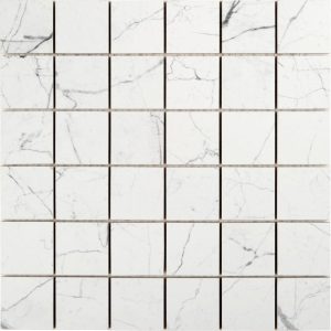 Mosaïque de grés cérame 5x5 cm BLANC MARBRÉ NOIR 30x30 cm