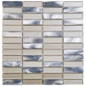 Mosaïque d'aluminium brosse et verre Mix beige Barrettes 2X7.3 cm