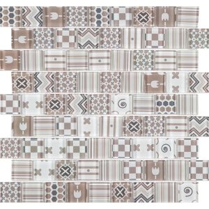 Mosaïque de Verre Motif Carreau Ciment Beige Marron