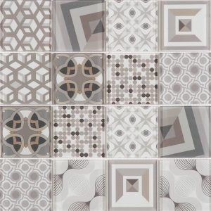 Mosaïque de Verre Motif Carreau Ciment Beige 7.5 X 7.5 cm