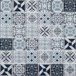 Mosaïque de Verre Motif Carreau Ciment Bleu/Gris 5X5 cm