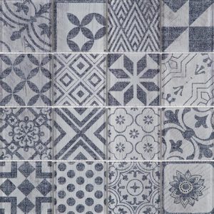 Mosaïque de verre Motif Carreau Ciment Bleu/Gris 7.5 X 7.5 cm