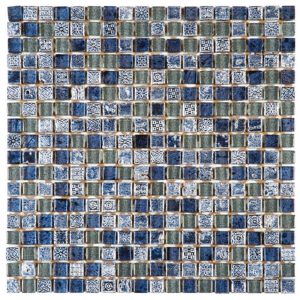 Mosaïque de Verre et Marbre Bleu 1.5 X 1.5 cm