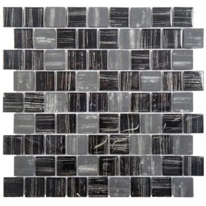 Mosaïque de Verre Noir Ligne Argent 3.2X3.2 cm